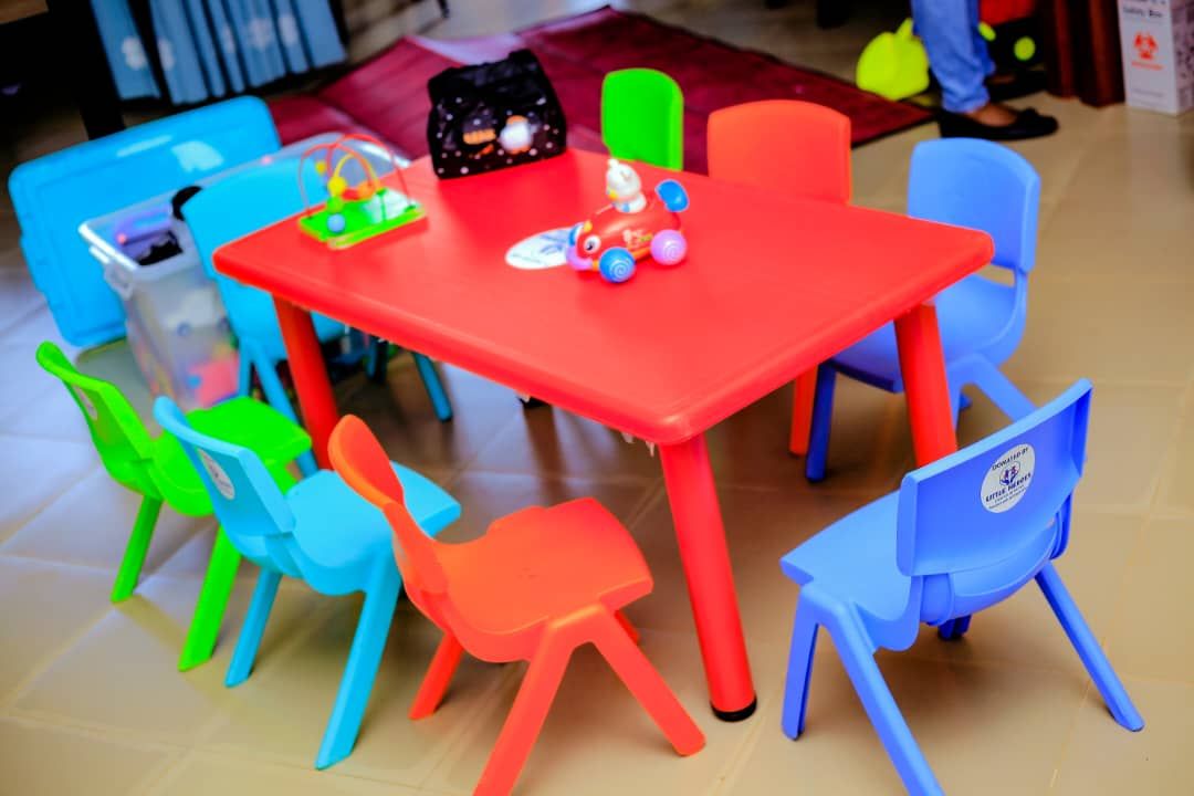 Colourful children's table and chairs in a play room